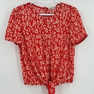 Madewell Red/Cream Floral Women's Top NWT Tie at Hem Button Back Crinkle  Sz XS